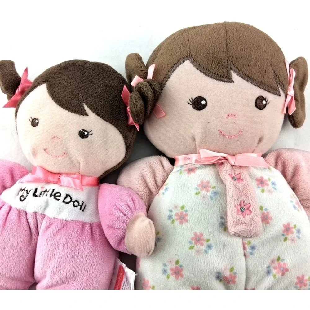 2 Fisher Price Baby Starters Plush Girl My Little Doll Lovey Lot Rattle Brown